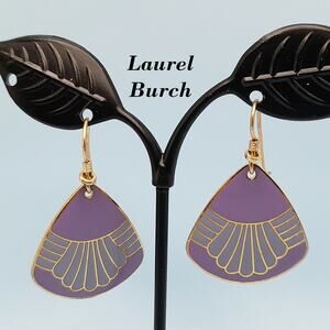 Vintage Laurel Burch Gold Plated Purple Waterfall Earrings